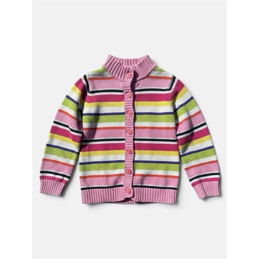 Gymboree Girls Size 7 Pink Multicolor Striped Cotton Button Cardigan Knit Preppy